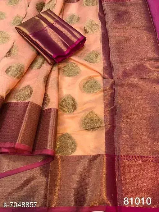 Banarasi Silk Peach Jacquard Saree With Blouse