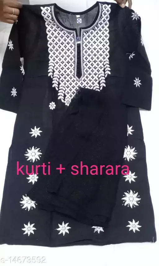 Women's Abstract Daily Wear Kurta Set with Sharara