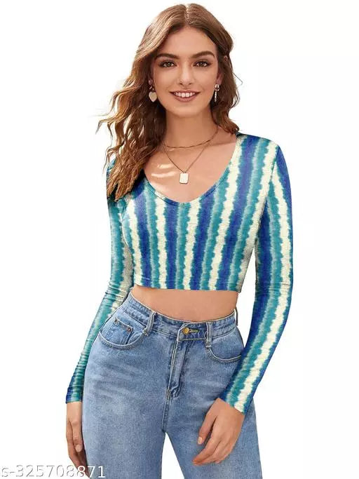 Western Printed V_ Neck Crop Top