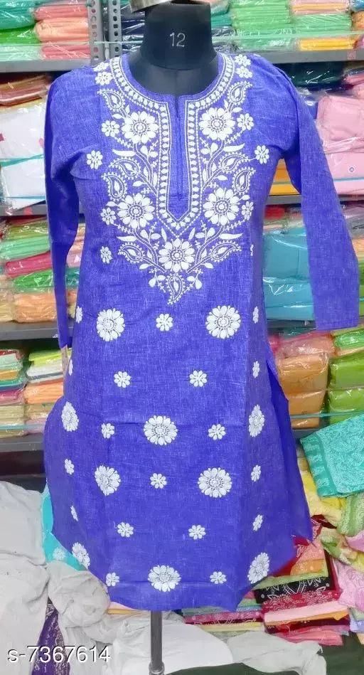 Embroidered Chikankari Jute Cotton GolBoota Long kurti.