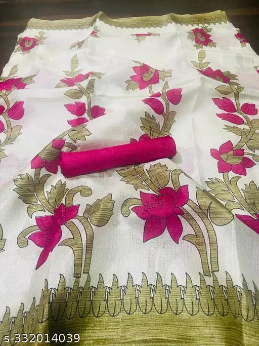LIGHT WEIGHT FLORAL PRINTED KHADI SILK BLENDED SAREE