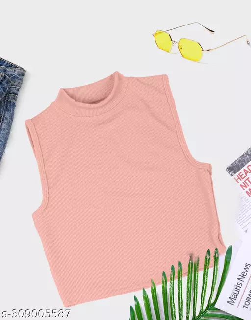 Women's Solid Cotton Rib Knit Crop Tank Top