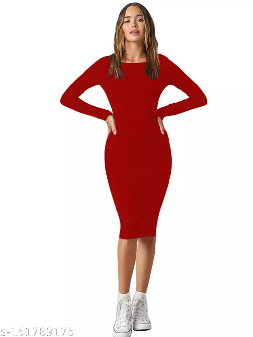 Full Sleeve Maroon Dress For Woman