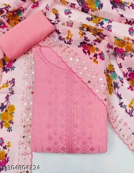 Women's NEW Unstiched fancy Georgette Multiwork Suits Sequence Embroidered Party Wear Best Of Salwar Suits & dress Materials pink Colours