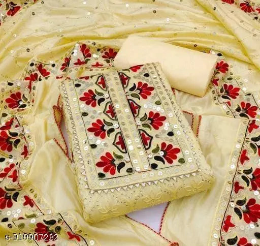 Unstiched Chanderi Cotton Patiala Multiwork Sequence Work Plus Embroidered Work Salwar Suits & Dress Materials