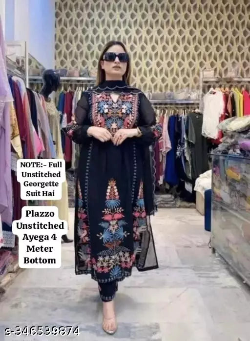 Fancy Black Georgette Pakistani Womens Salwar Suit & Dress Materials