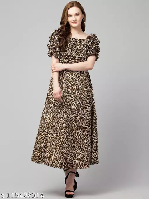BPT Designer Poly Crepe Long Printed Trendy Dress For Girls Women