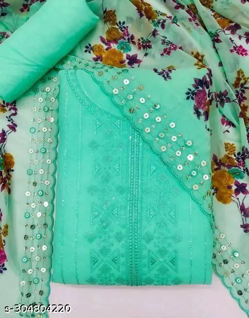 Women's NEW Unstiched fancy Georgette Multiwork Suits Sequence Embroidered Party Wear Best Of Salwar Suits & dress Materials Aqua Blue Colours