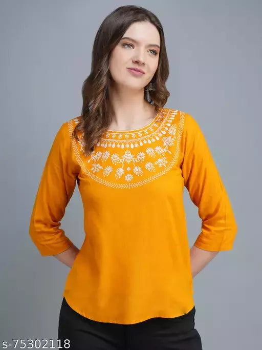 womens rayon embroidery top  offical top  printed top  partywear top  festival top