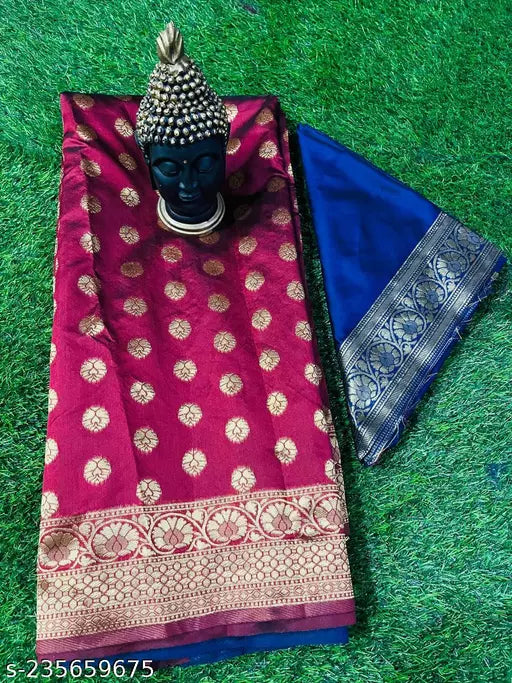 Best Deals Banarasi Sarees jacquard silk saree Wedding Wear Party Wear Daily Wear sarees Maroon Blue