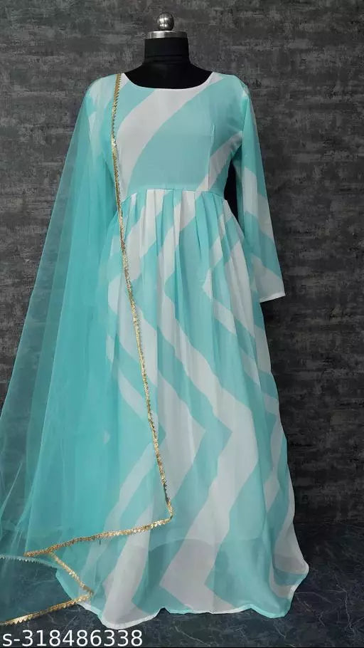 QVAZOR Stylish Fancy Trendy Printed Georgette Gown For Women For Party Wedding Festival Functions