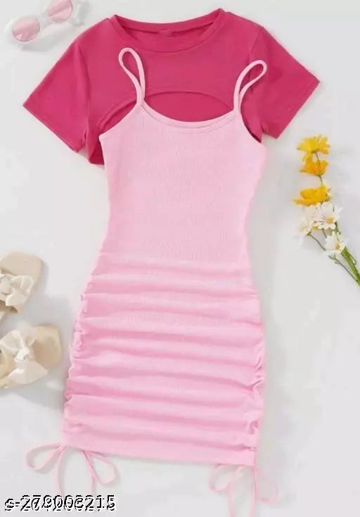 STYLISH KNITTED FABRIC LONG DRESS+ TOP COMBO