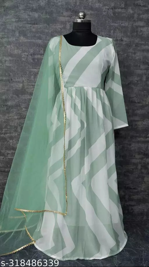 QVAZOR Stylish Fancy Trendy Printed Georgette Gown For Women For Party Wedding Festival Functions