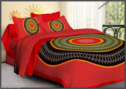 pure cotton jaipuri double bedsheet with 2 pillow covers