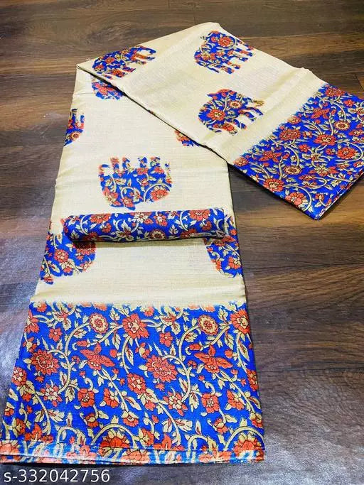 ELEPHANT PRINTED KHADI SILK BLENDED LIGHT WEIGHT COMFERTABLE WEAR SAREE WITH BLOUSE