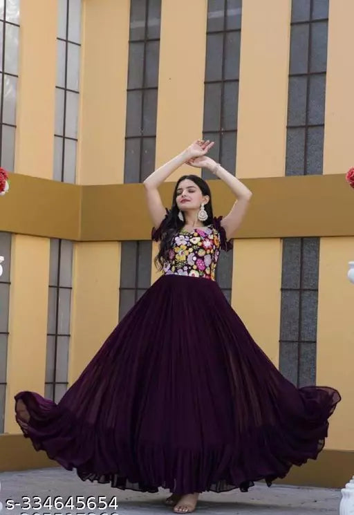 Elegant Georgette Anarkali Dresses: Fancy Party Wear Purple Gown for Women.