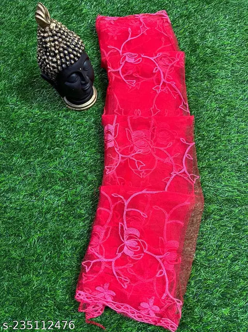 Beautifully Net Embroidery Colourful Red Duppatas