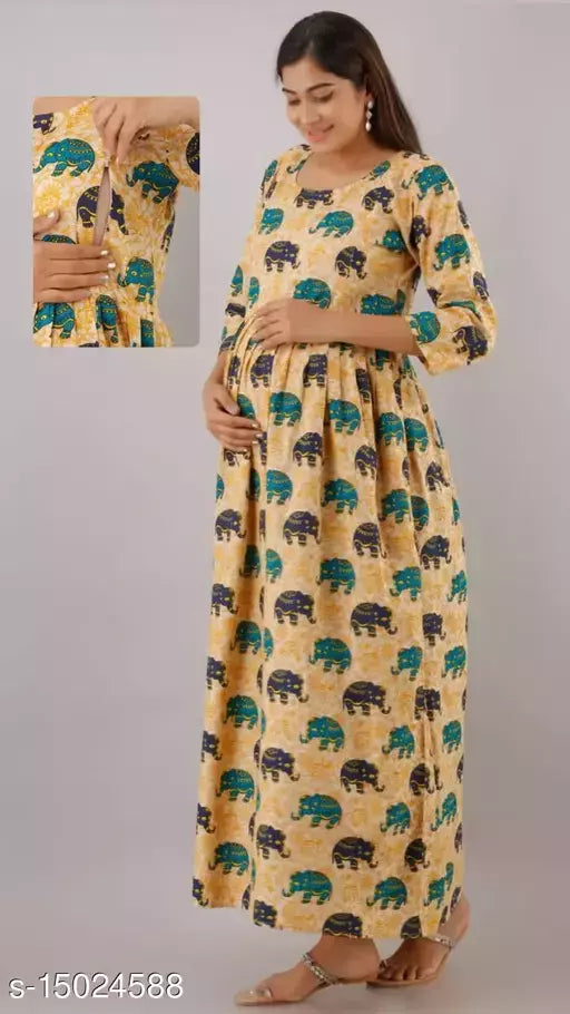 Mialo Biege maternity kurta with feeding zip.