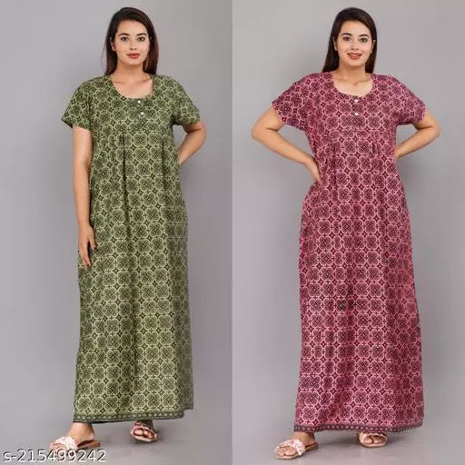 Geeta Fashion Casual Wear Nighty Cotton Nighty For Women Combo(Pack Of 2)