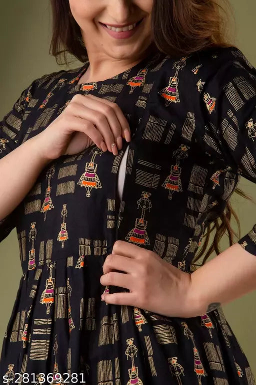 Mialo fashion maternity feeding kurtis for women with both side invisible zip.