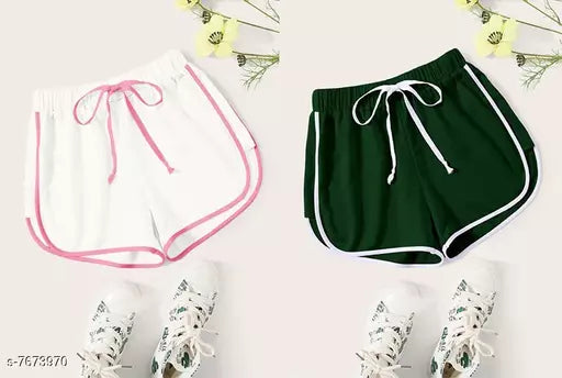 Vivient Women White And Sea Green Shorts Combo