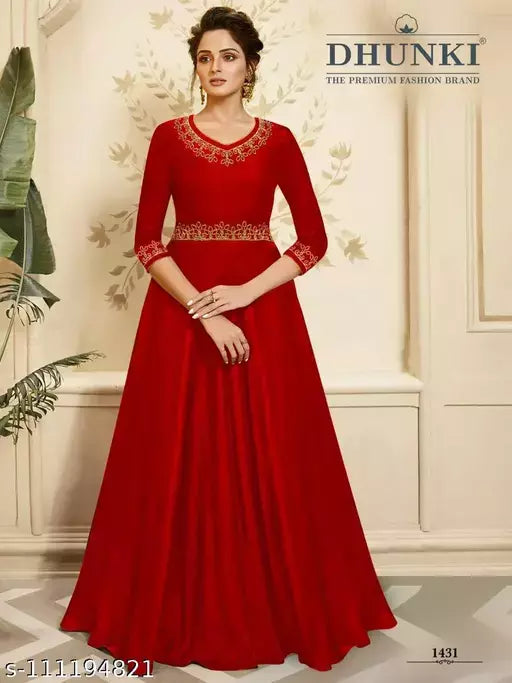 DHUNKI Women's Embroidery Semi Stitched Gown