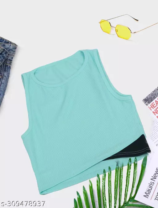 Women's Solid Cotton Rib Knit Crop Tank Top