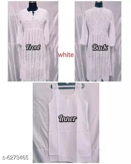 Handwork Chaikankari Chiffon Anarkali Kurti &with inner.