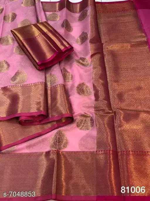 Banarasi Silk Pink Jacquard Saree With Blouse
