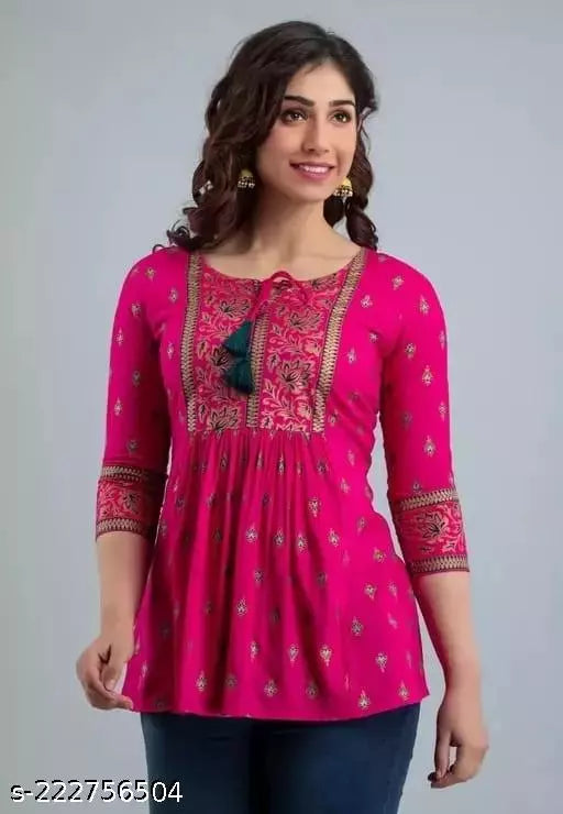womens rayon printed partywear top  festival wear top  trendy top  flared top