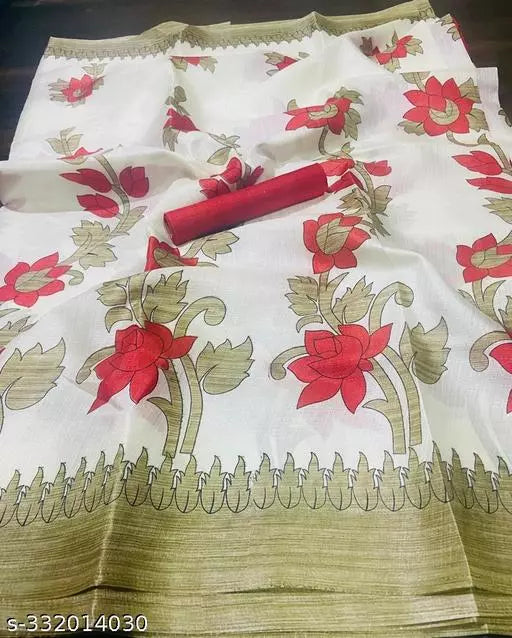 LIGHT WEIGHT FLORAL PRINTED KHADI SILK BLENDED SAREE