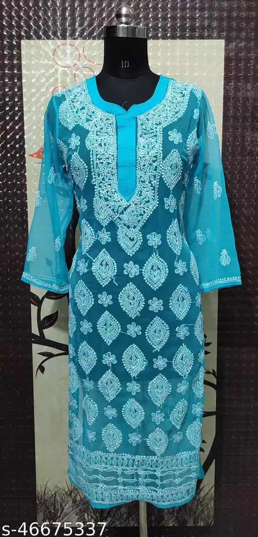 Handwork Chikankari Chiffon boota jall kurti.