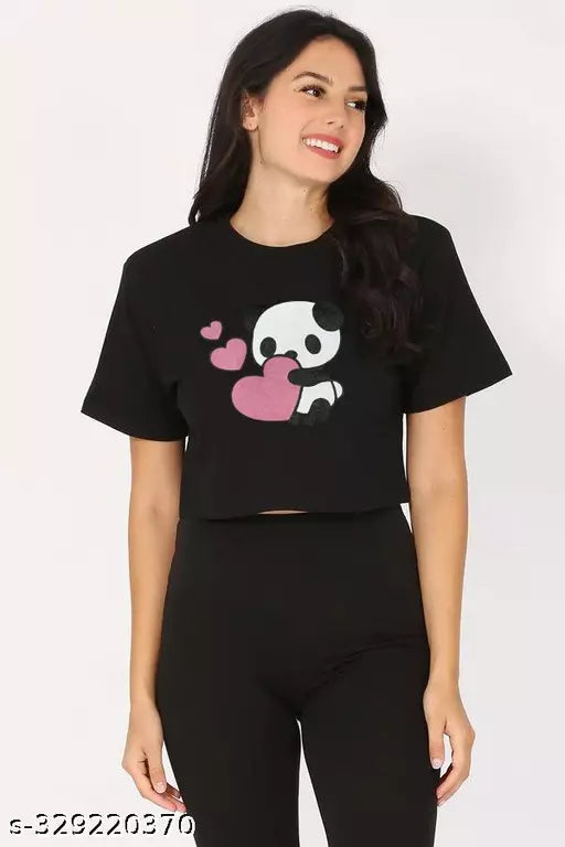 VK TOPS Trendy Feminine Printed Crop Tshirt Round Neck Top For Womens