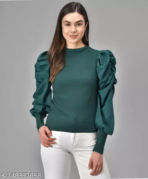 casul balloon sleeve solid women black top