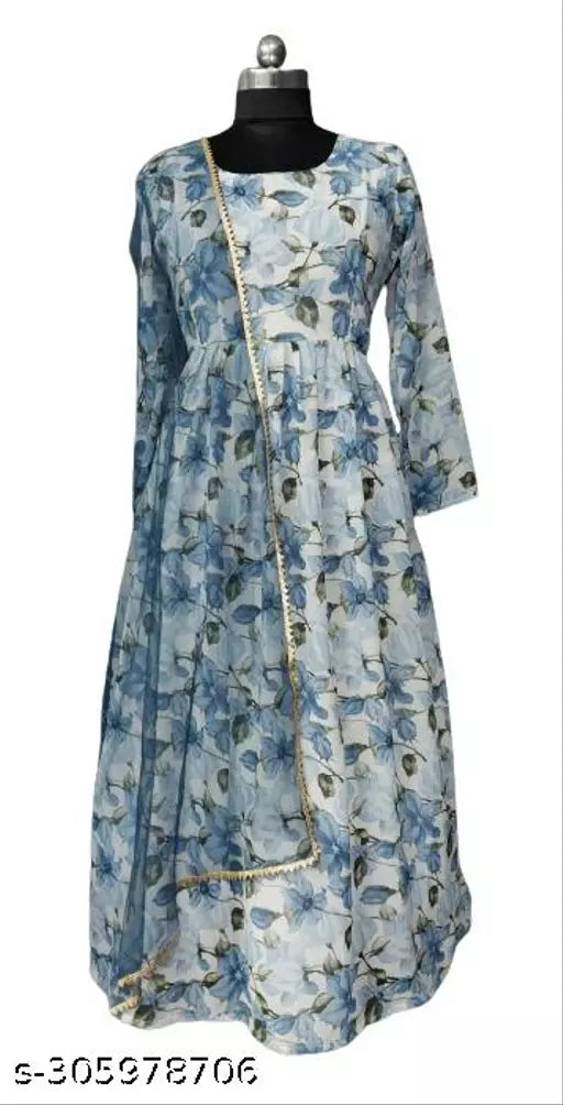 QVAZOR Stylish Fancy Trendy Printed Georgette Gown For Women For Party Wedding Festival Functions