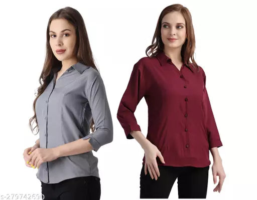 Women's Regular Fit Solid Spread Collar Casual Shirt (Pack of 2) combo