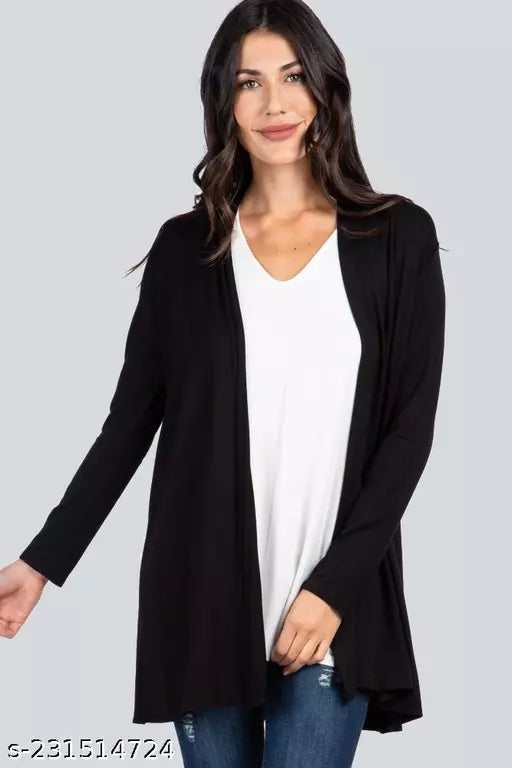 Vivient Women Black Plain long shrug