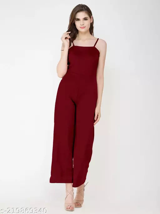 Sunday Casual Solid Maroon Jumpsuit for Ladies