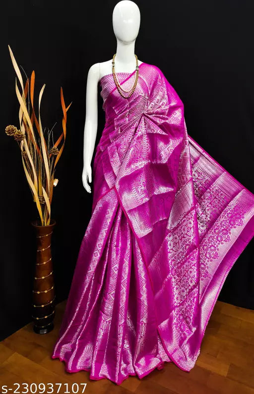 Morpich Fashion Pink Banarasi Silk Silver Zari Saree