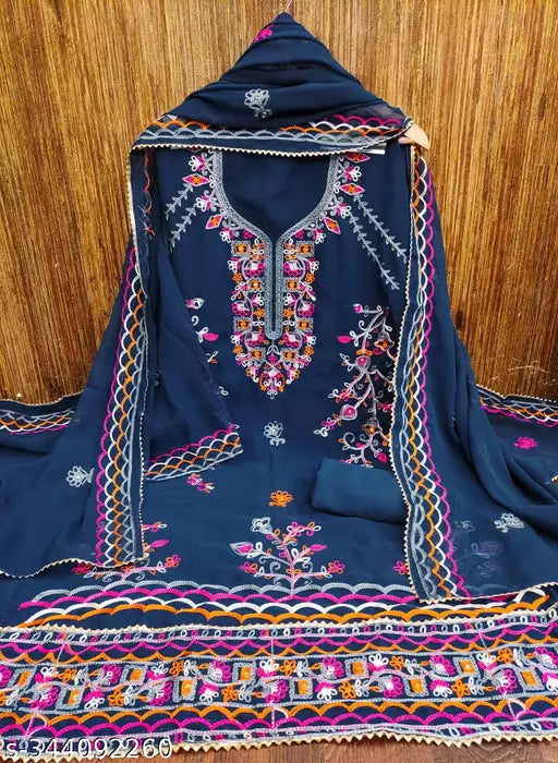 Georgette Dress Material For Womens With Embroidered Work On It