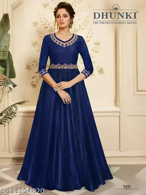 DHUNKI Women's Embroidery Semi Stitched Gown
