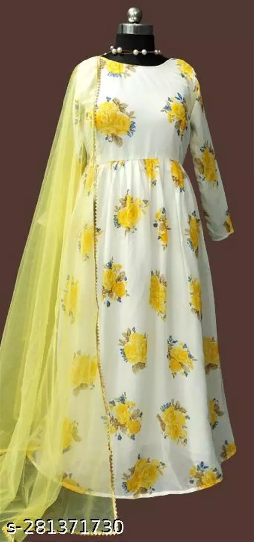 QVAZOR Stylish Fancy Trendy Printed Georgette Gown For Women For Party Wedding Festival Functions