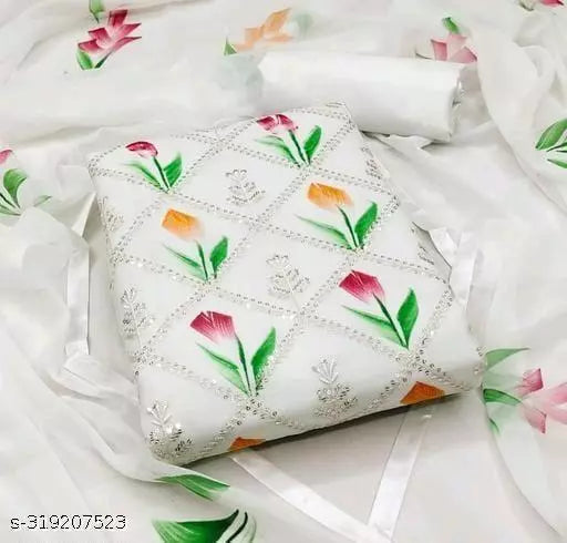 Aagyegi Sensational White Georgette Unstiched Patiala Party Wear Double Sequence Work Salwar Suits & Dress Materials