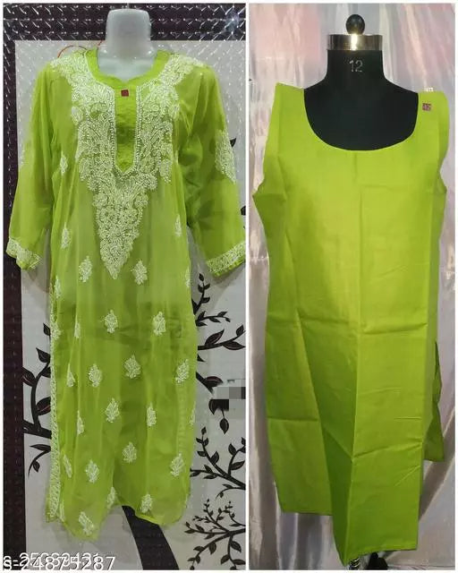 Handwork Embroidered Chikankari Chiffon Galabooti Long kurti.