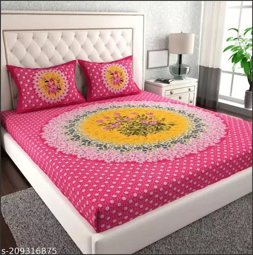 Jaipuri Pure Cotton Double Queen Bedsheet With 2 Pillow Covers