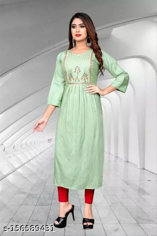 Women's  Embroidery Printed Rayon Kurti