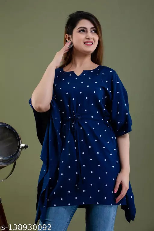 Shree Ganesh fashion Stylish Rayon Printed  blue dot  women Kaftan Top