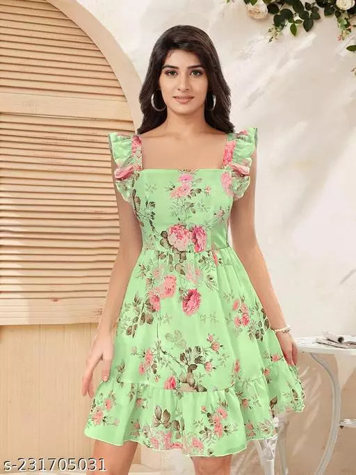 DHUNKI WOMEN'S FLOWER PRINTED DRESS