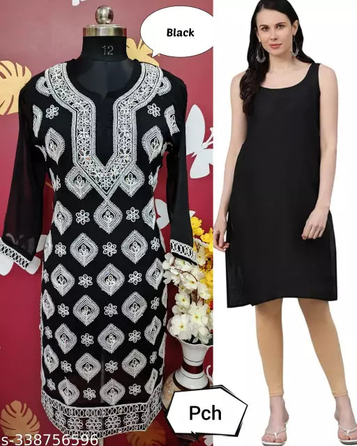 Chikankari embroidered boota jaal georgette kurti with cotton inner.