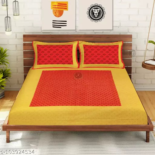 Double Pure Cotton Bedsheet With 2 Pillow Covers